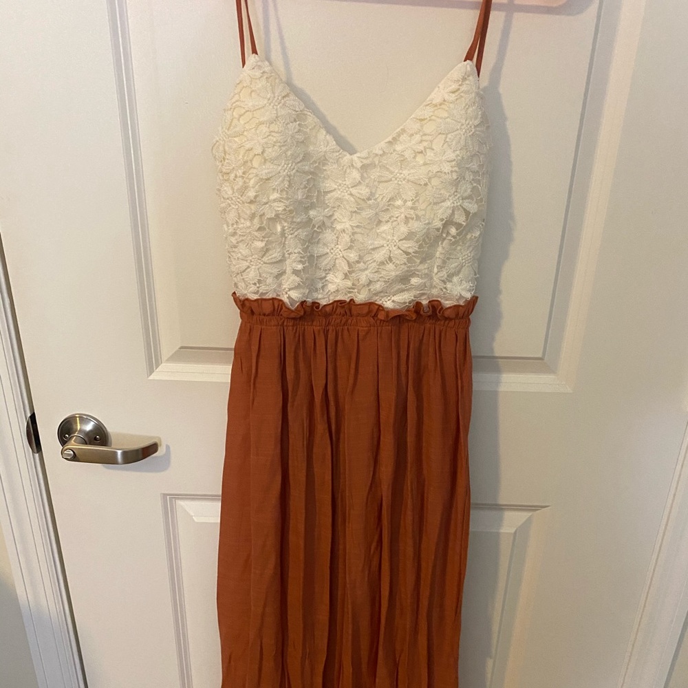 White lace and burnt orange maxi dress